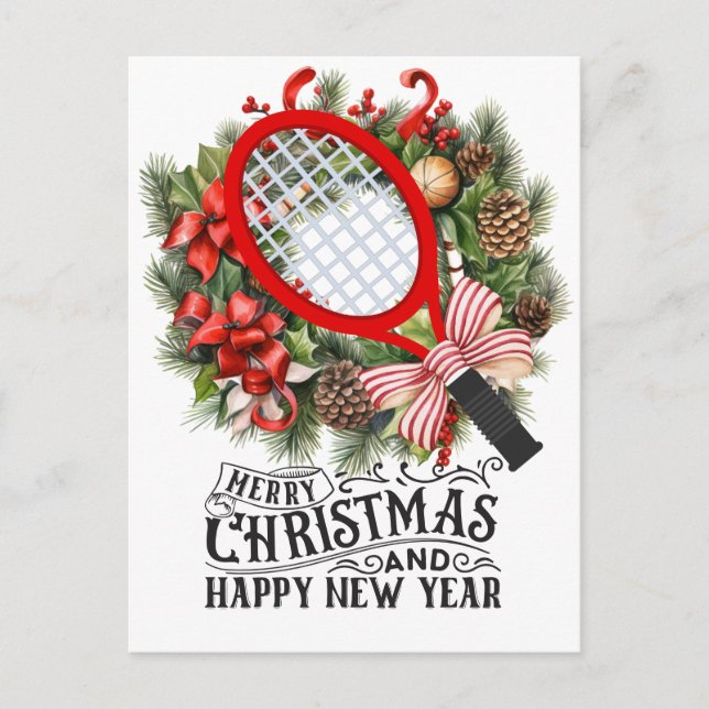 Cartes Pour Fêtes Annuelles Raquette de tennis pour Noël et Joueur du Nouvel A (Devant)