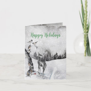 Cartes Pour Fêtes Annuelles Rassemblement des animaux des bois noirs et blancs