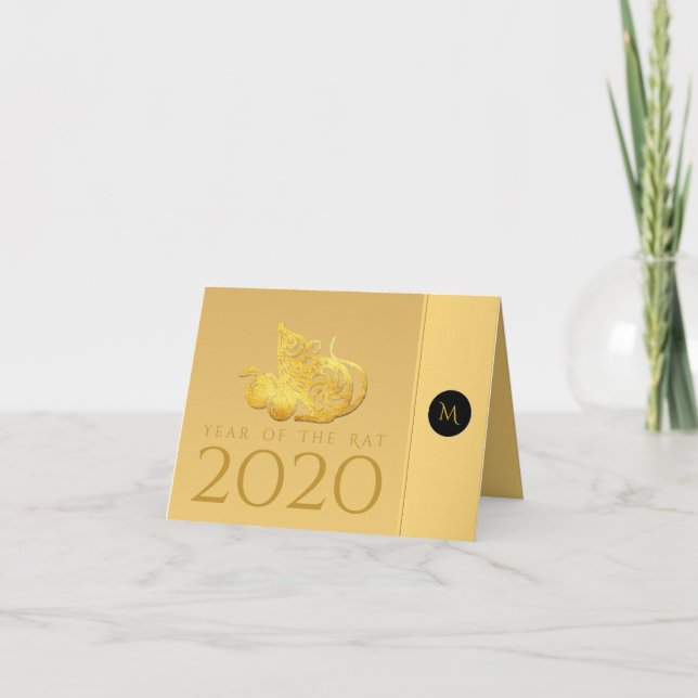 Cartes Pour Fêtes Annuelles Rat Année 2020 fruits Élégant Monogramme SGC (Devant)