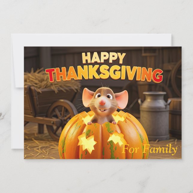 Cartes Pour Fêtes Annuelles Rat de dessin bon thanksgiving en Citrouille (Devant)