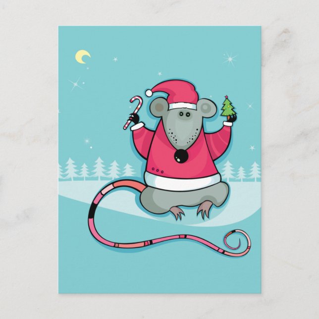 Cartes Pour Fêtes Annuelles Rat de Noël en combinaison Père Noël (Devant)