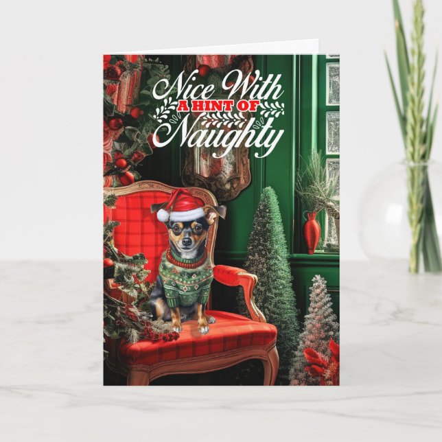 Cartes Pour Fêtes Annuelles Rat de Noël Terrier Chien Naughty ou Nice (Devant)