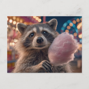 Cartes Pour Fêtes Annuelles Raton laveur mangeant de la barbe à papa dans un p