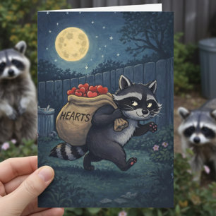 Cartes Pour Fêtes Annuelles Raton laveur volant des cœurs pour la Saint-Valent