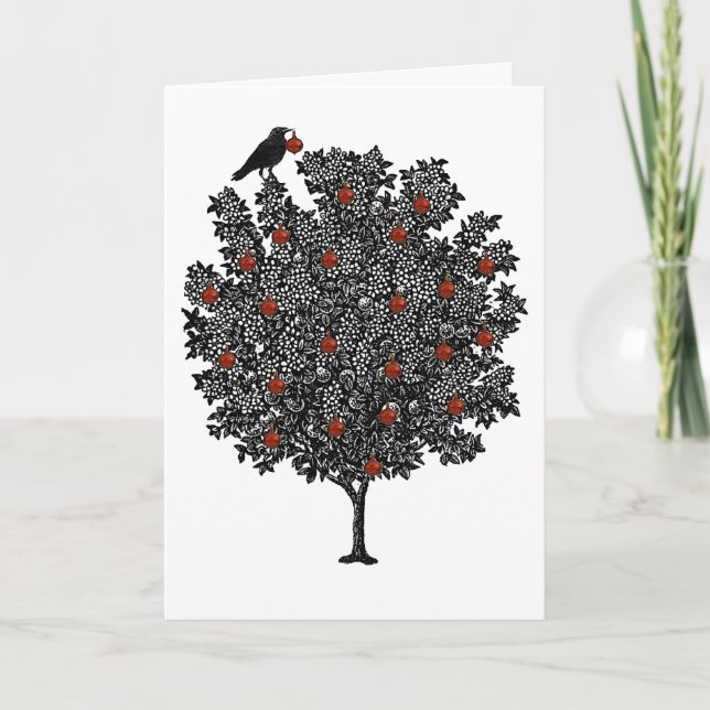 Cartes Pour Fêtes Annuelles Raven décore l'arbre de Noël (Devant)