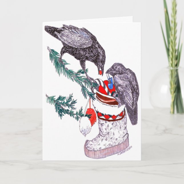 Cartes Pour Fêtes Annuelles Ravens et Mukluk Alaska Wildlife Christmas Card (Devant)