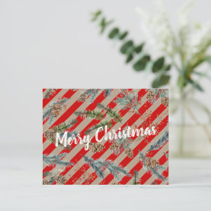 Cartes Pour Fêtes Annuelles Rayure rouge festive Épinette Cônes Kraft Fêtes