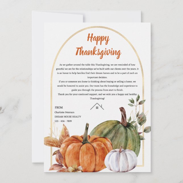 Cartes Pour Fêtes Annuelles Réalisateur immobilier Thanksgiving Recette Pop pa (Devant)