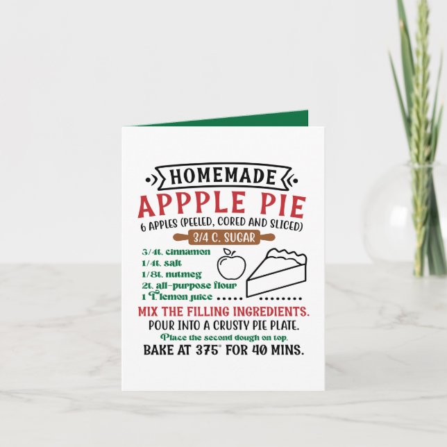 Cartes Pour Fêtes Annuelles Recette de tarte aux pommes maison personnalisable (Devant)