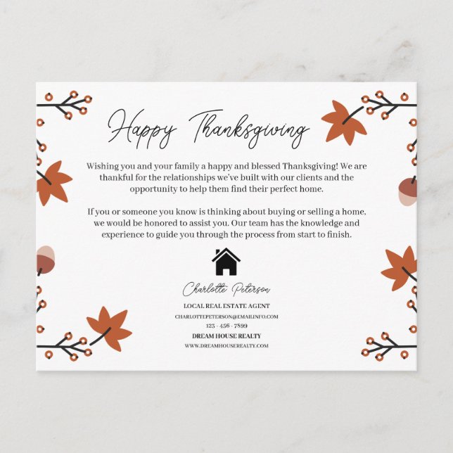 Cartes Pour Fêtes Annuelles Recette Thanksgiving Recette Immobilier Realtor Po (Devant)