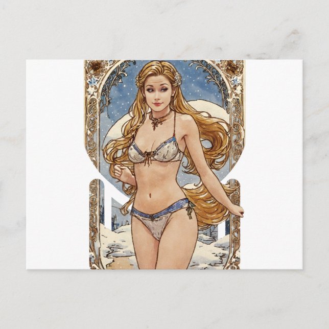 Cartes Pour Fêtes Annuelles Recherche Blonde V2 Mucha Style Art (Devant)
