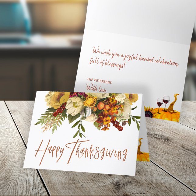 Cartes Pour Fêtes Annuelles Récolte florale de bon thanksgiving Thanksgiving (Créateur téléchargé)