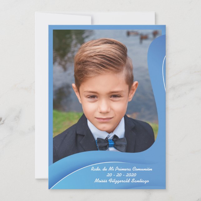 Cartes Pour Fêtes Annuelles Recuerdo de Mi Primera Comunión en Olas Azules (Devant)
