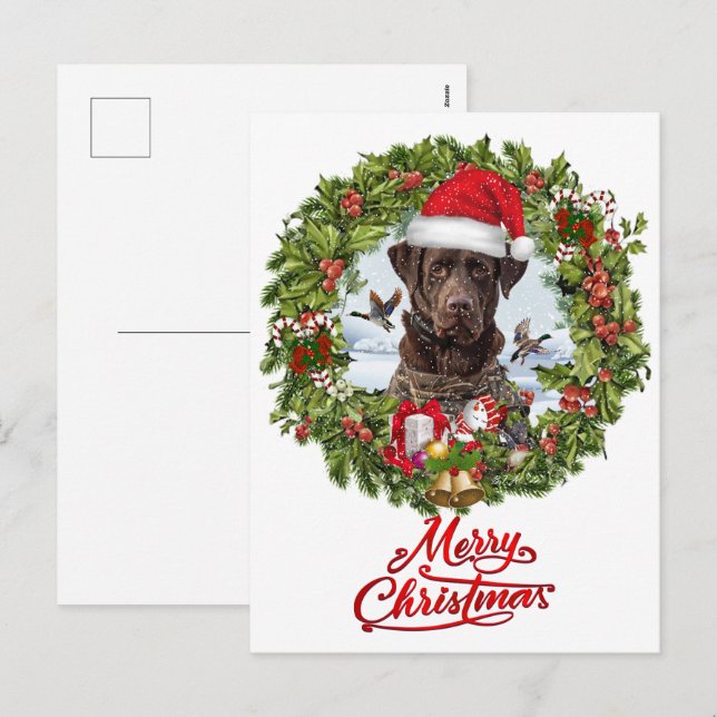 Cartes Pour Fêtes Annuelles Récupérateur de chocolat Labrador, couronne de Noë (Devant / Derrière)