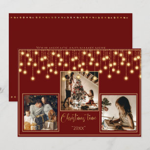 Cartes Pour Fêtes Annuelles Red 3 Photos Noël Temps Gold Holiday