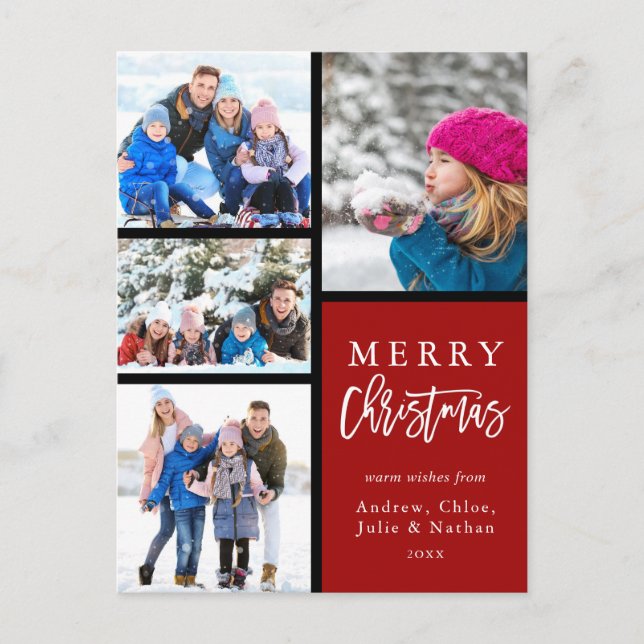 Cartes Pour Fêtes Annuelles Red 4 Photo Collage moderne Joyeux Noël (Devant)