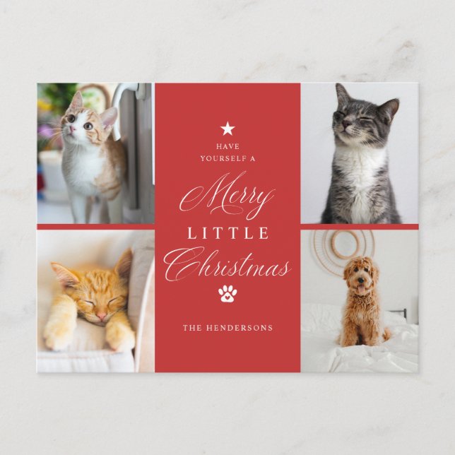 Cartes Pour Fêtes Annuelles Red 4 Photo Joyeux petit Noël Pet Holiday (Devant)