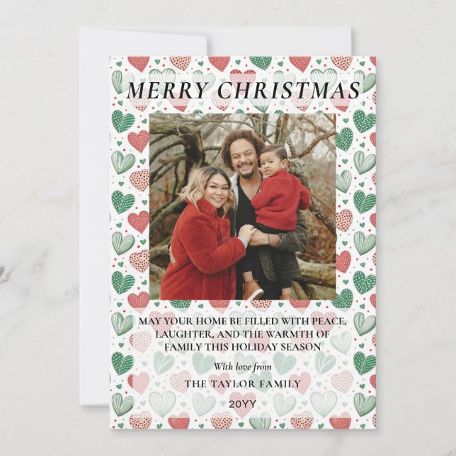 Cartes Pour Fêtes Annuelles Red and Green Love Hearts Family Christmas (Devant)