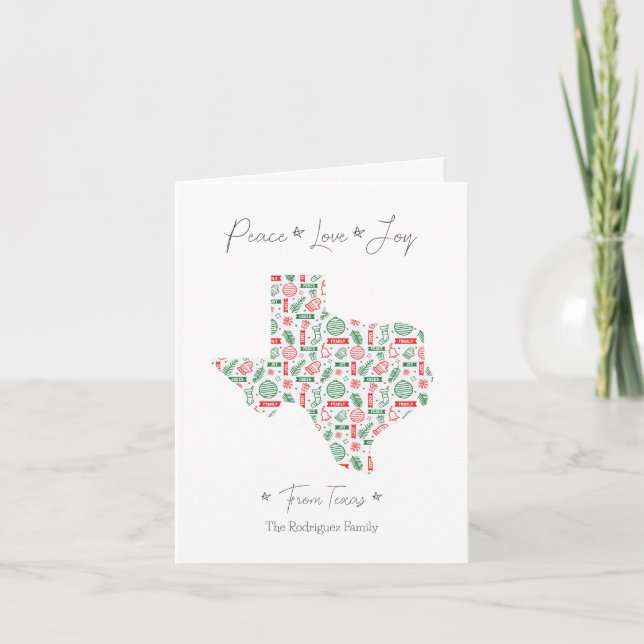 Cartes Pour Fêtes Annuelles Red and Green Texas Line Art Patterned Holiday (Devant)