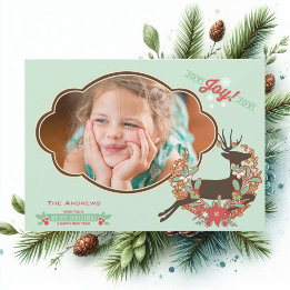 Cartes Pour Fêtes Annuelles Red and Mint Deer Christmas Holiday Photo