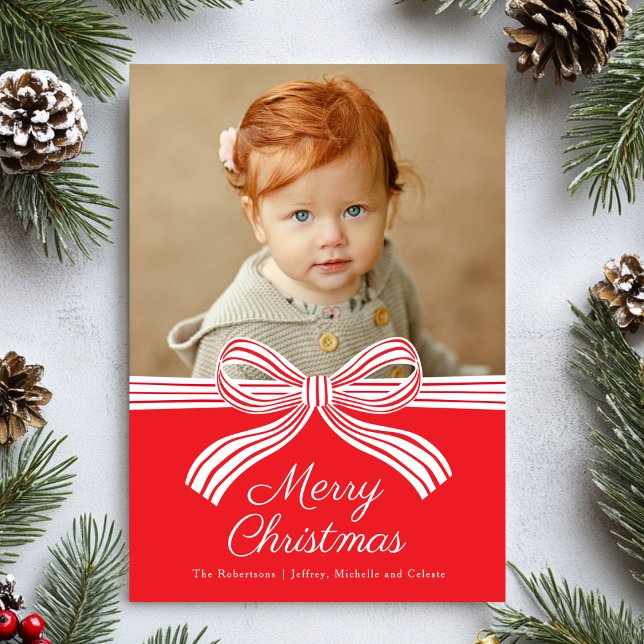Cartes Pour Fêtes Annuelles Red and White Bow Flat Christmas Photo Card (Créateur téléchargé)