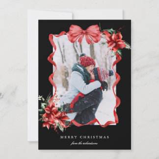 Cartes Pour Fêtes Annuelles Red Berry Bow Frame Photo Christmas Holiday Card