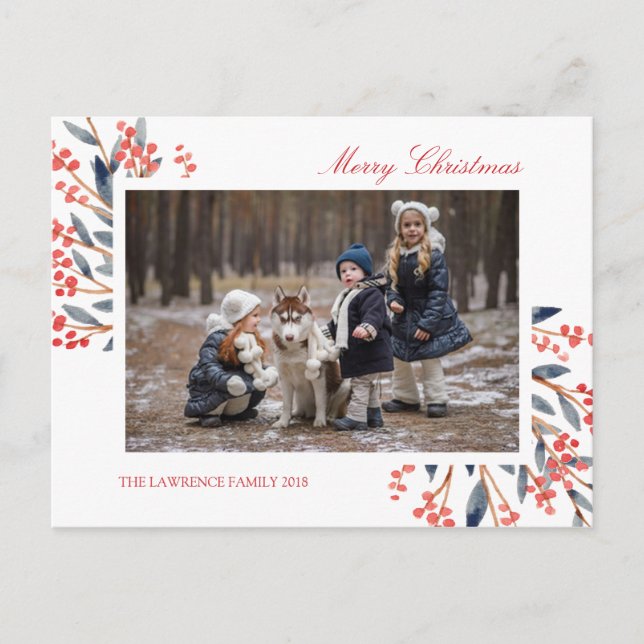 Cartes Pour Fêtes Annuelles Red Berry Foliing Photo de Noël (Devant)