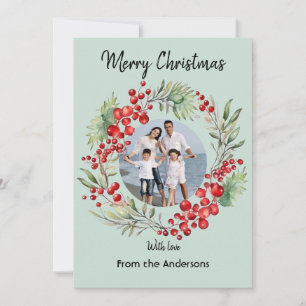 Cartes Pour Fêtes Annuelles Red Berry Noël Wreath Hiver Salutation verte