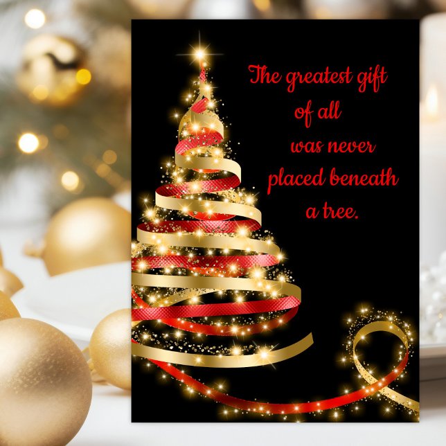Cartes Pour Fêtes Annuelles Red Black Gold Christian Christmas Card (Christian Christmas card with red and gold ribbon tree and Bible scriptures. )