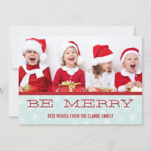 CARTES POUR FÊTES ANNUELLES RED BLUE BE MERRY HOLIDAY PHOTO CARD