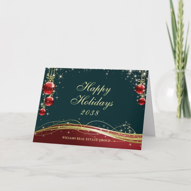 Cartes Pour Fêtes Annuelles Red Blue Gold Christmas Ball Salutation d'entrepri (Devant)