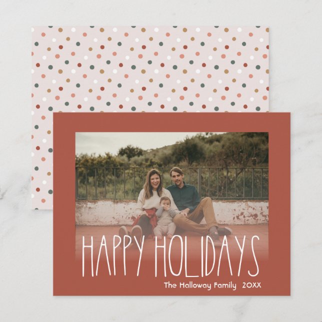 Cartes Pour Fêtes Annuelles Red Boho Polka Dot Joyeuses Vacances Faded Photo (Devant / Derrière)