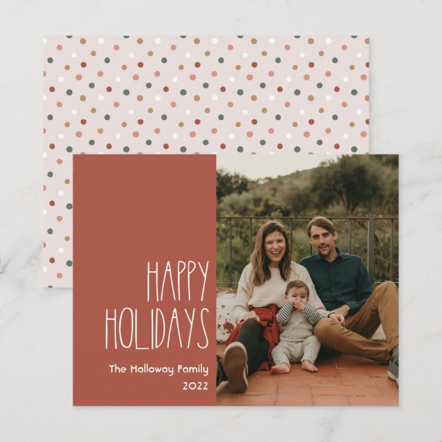 Cartes Pour Fêtes Annuelles Red Boho Polka Dot Joyeuses Vacances Simple Photo (Devant / Derrière)