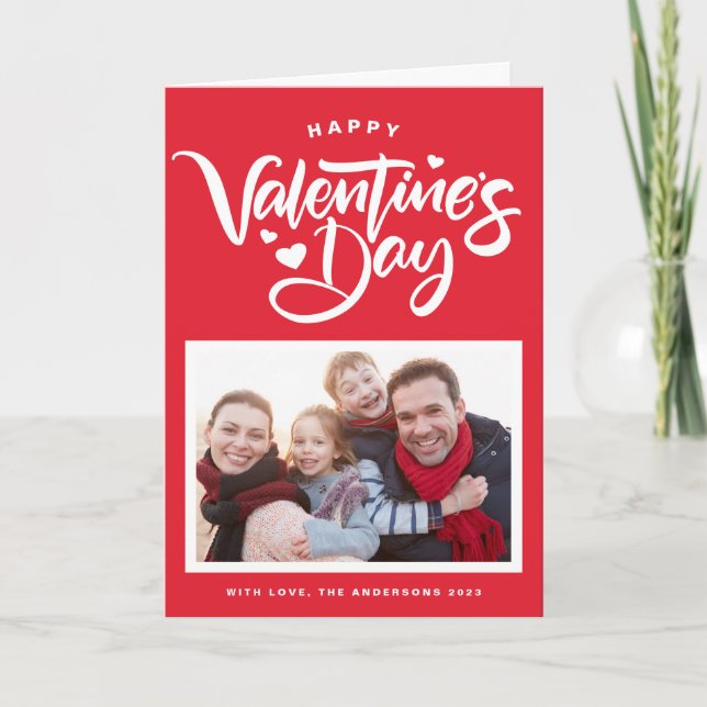 Cartes Pour Fêtes Annuelles Red Bold Modern Calligraphy Photo Saint Valentin (Devant)