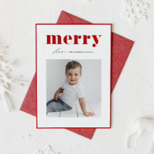 Cartes Pour Fêtes Annuelles Red Bold Retro Merry Typographie Photo Noël