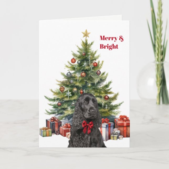 Cartes Pour Fêtes Annuelles Red Bow Black Cocker Spaniel Dog Christmas Tree (Devant)