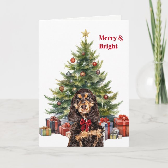Cartes Pour Fêtes Annuelles Red Bow Black Tan Cocker Spaniel Christmas Tree (Devant)