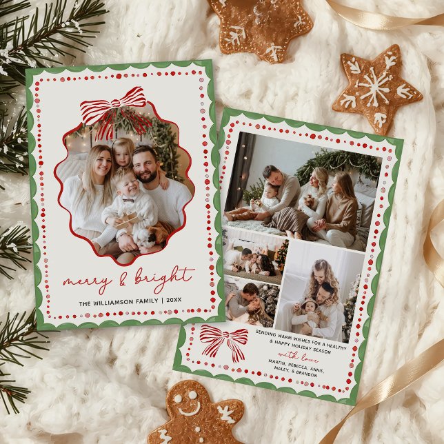 Cartes Pour Fêtes Annuelles Red Bow Family Photo Christmas Holiday Card (Créateur téléchargé)