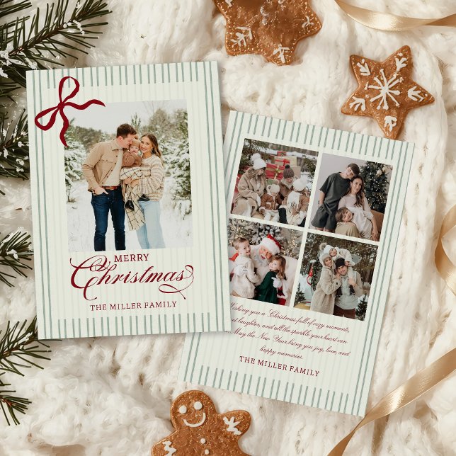 Cartes Pour Fêtes Annuelles Red Bow Family Photo Christmas Holiday Card (Créateur téléchargé)