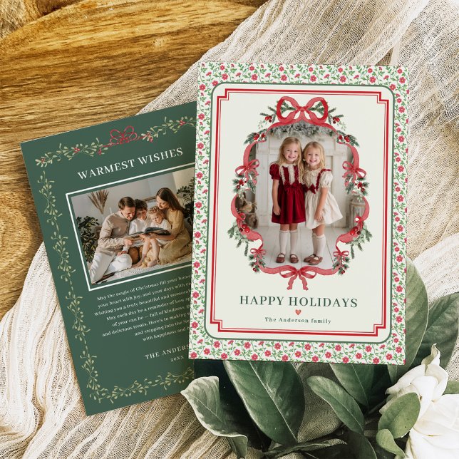 Cartes Pour Fêtes Annuelles Red Bow Farmhouse Charm Christmas Photo (Créateur téléchargé)
