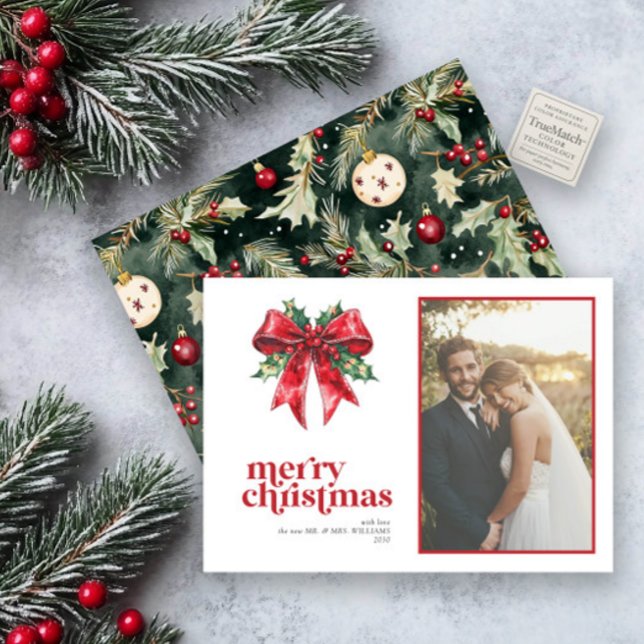 Cartes Pour Fêtes Annuelles Red Bow Holly Marié & Joyeux photo nouvellement ma (Créateur téléchargé)