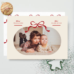 Cartes Pour Fêtes Annuelles Red Bow Merriest Christmas Oval Photo Flat