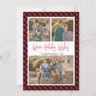 Cartes Pour Fêtes Annuelles Red Buffalo Check 3 Photo Collage Chaleureux Voeux