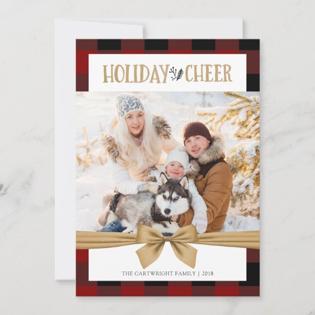 Cartes Pour Fêtes Annuelles Red Buffalo Check Brown Kraft HOLIDAY CHEER (Devant)