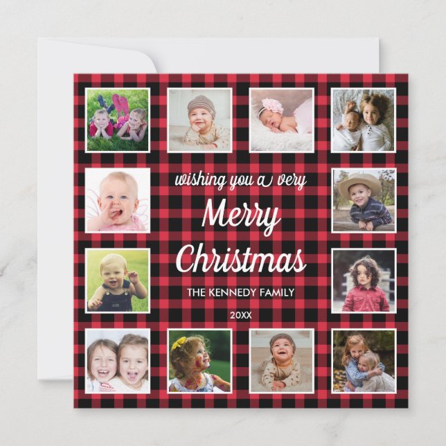 Cartes Pour Fêtes Annuelles Red Buffalo Plaid 12 Photo Collage Noël (Devant)