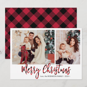 Cartes Pour Fêtes Annuelles Red Buffalo Plaid 2 Photo Collage Noël
