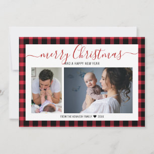 Cartes Pour Fêtes Annuelles Red Buffalo Plaid 2 Photo Joyeux Noël