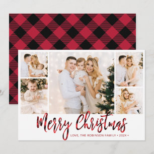 Cartes Pour Fêtes Annuelles Red Buffalo Plaid 5 Photo Collage Noël