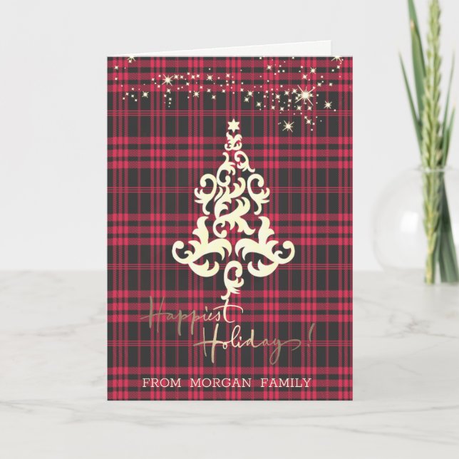 Cartes Pour Fêtes Annuelles Red Buffalo Plaid Christmas Tree Joyeuses Vacances (Devant)