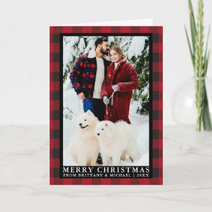Cartes Pour Fêtes Annuelles Red Buffalo Plaid Couple Photo Plier Noël